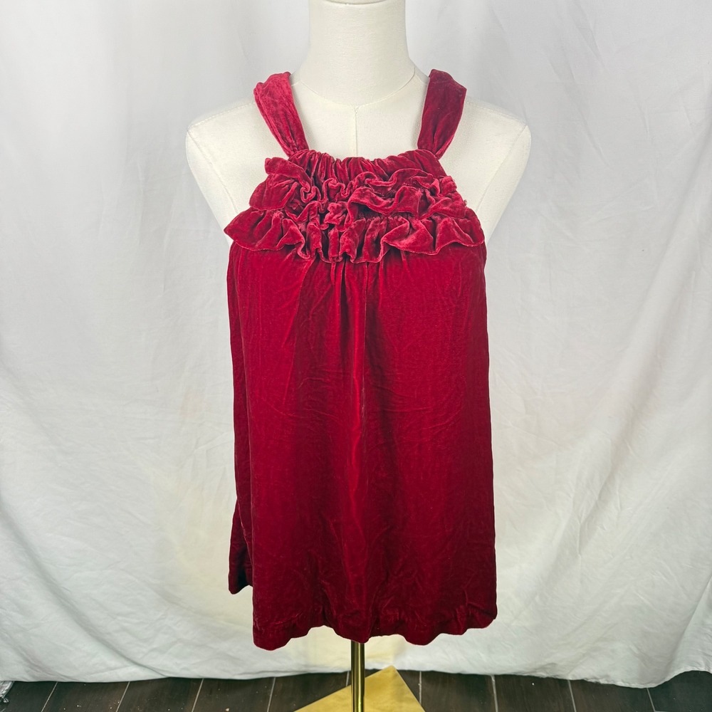 Sundance Red Crushed Velvet Ruffle Sleeveless Blouse Medium Y2K Going Out Top